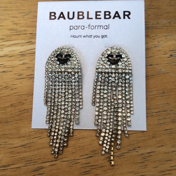 Baublebar Gold Tone Ghost Crystal Fringe Chandelier Drop Earrings NEW - Picture 5 of 12